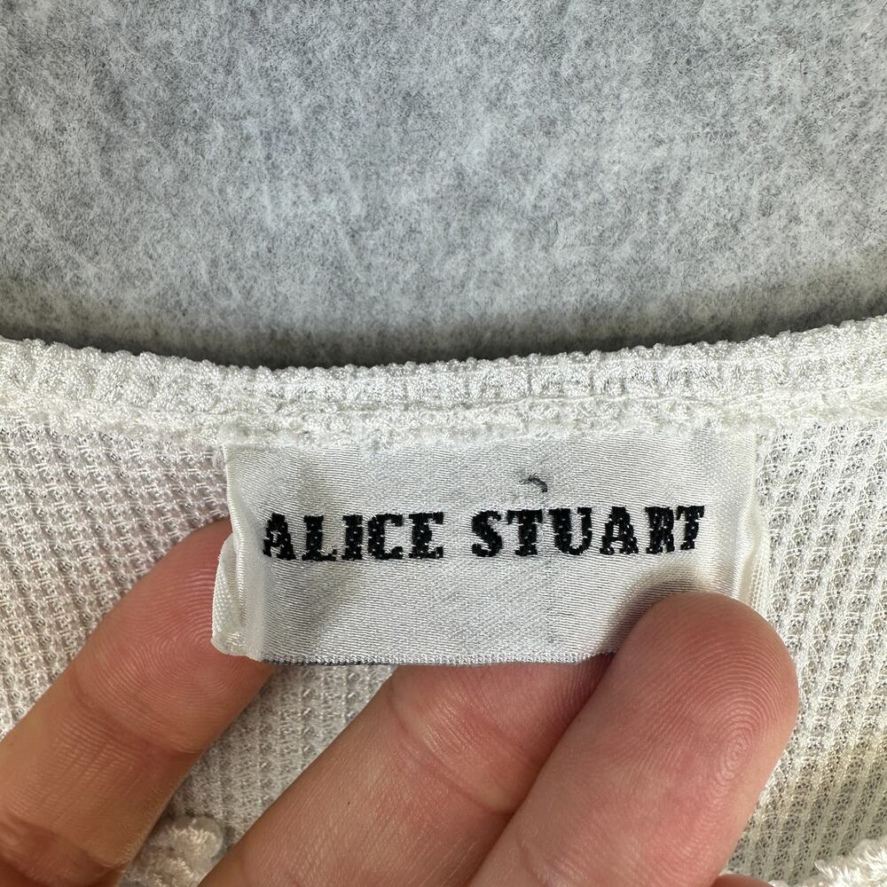 Alice Stuart Top Womens Size L White Texture Lace Neckline Short Sleeve Pullover - Picture 4 of 8